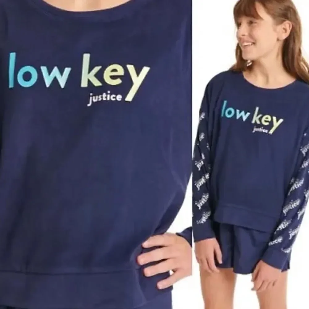 NWT Justice Girls Sz M (10) Cozy Fleece Long Sleeve Top & Sleep Short Pajama Set